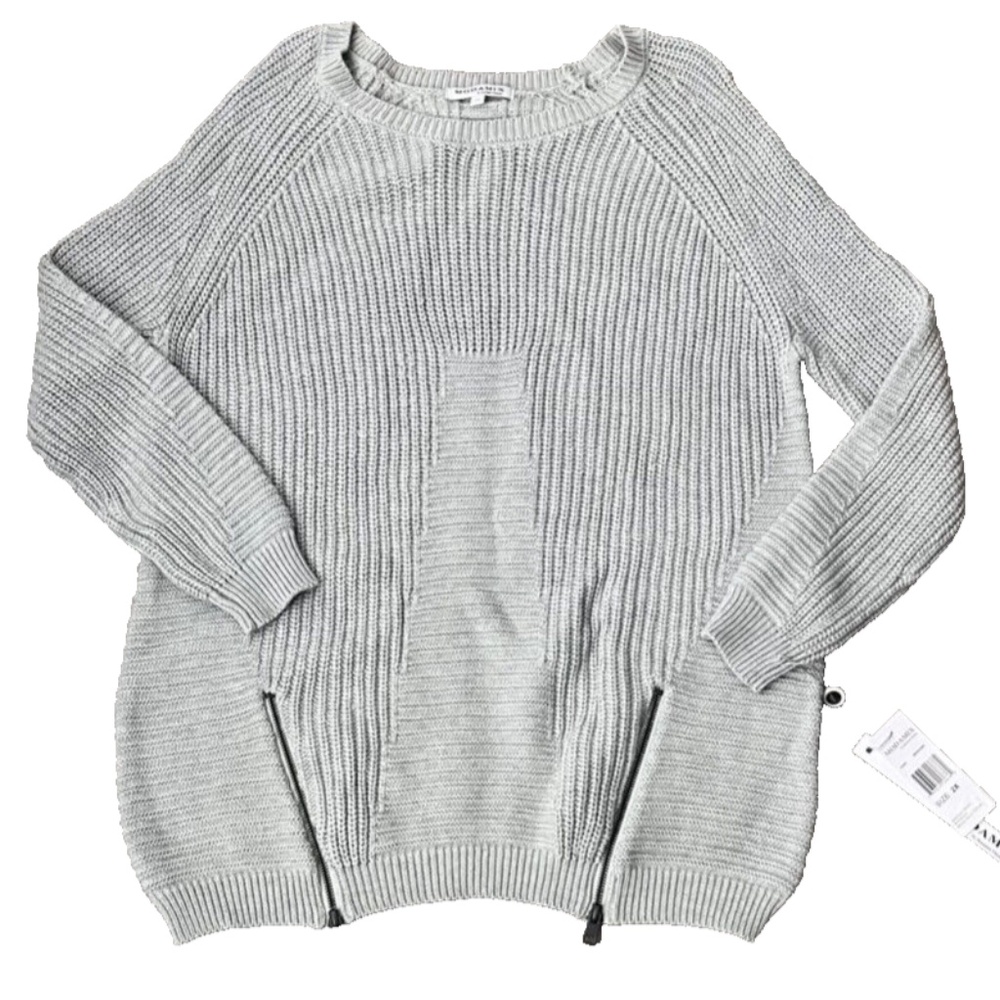 NWT Modamix Women's Gray Scoop Neck Zip Front Long Sleeve Sweater Plus Sizes